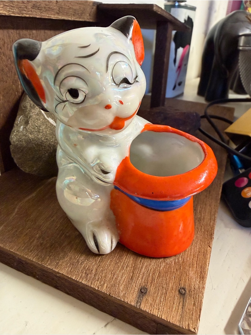 Vintage Lusterware Winking Dog Pincushion